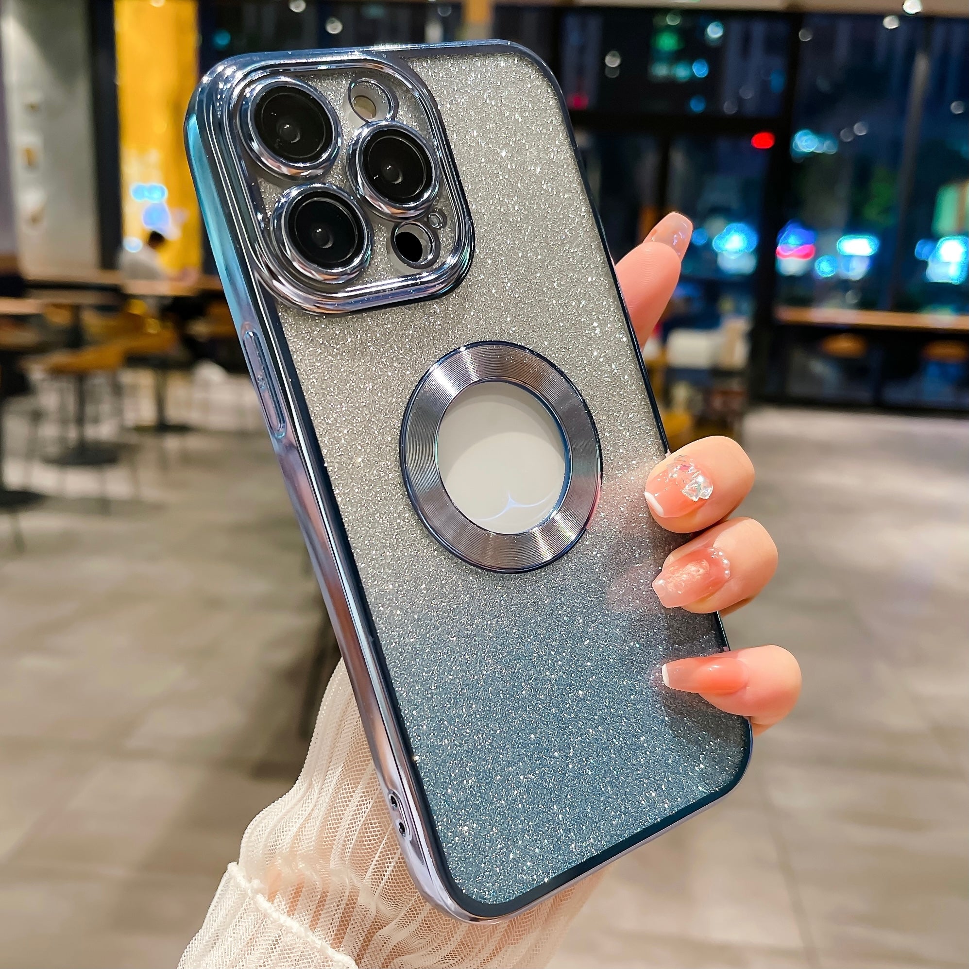For iPhone 14 Pro Max Gradient Glitter Phone Case CD Vein Logo Hole Electroplating TPU Cover with Camera Lens Protector For iPhone 14 Pro Max Gradient Glitter Phone Case CD Vein Logo Hole Electroplating TPU Cover with Camera Lens Protector